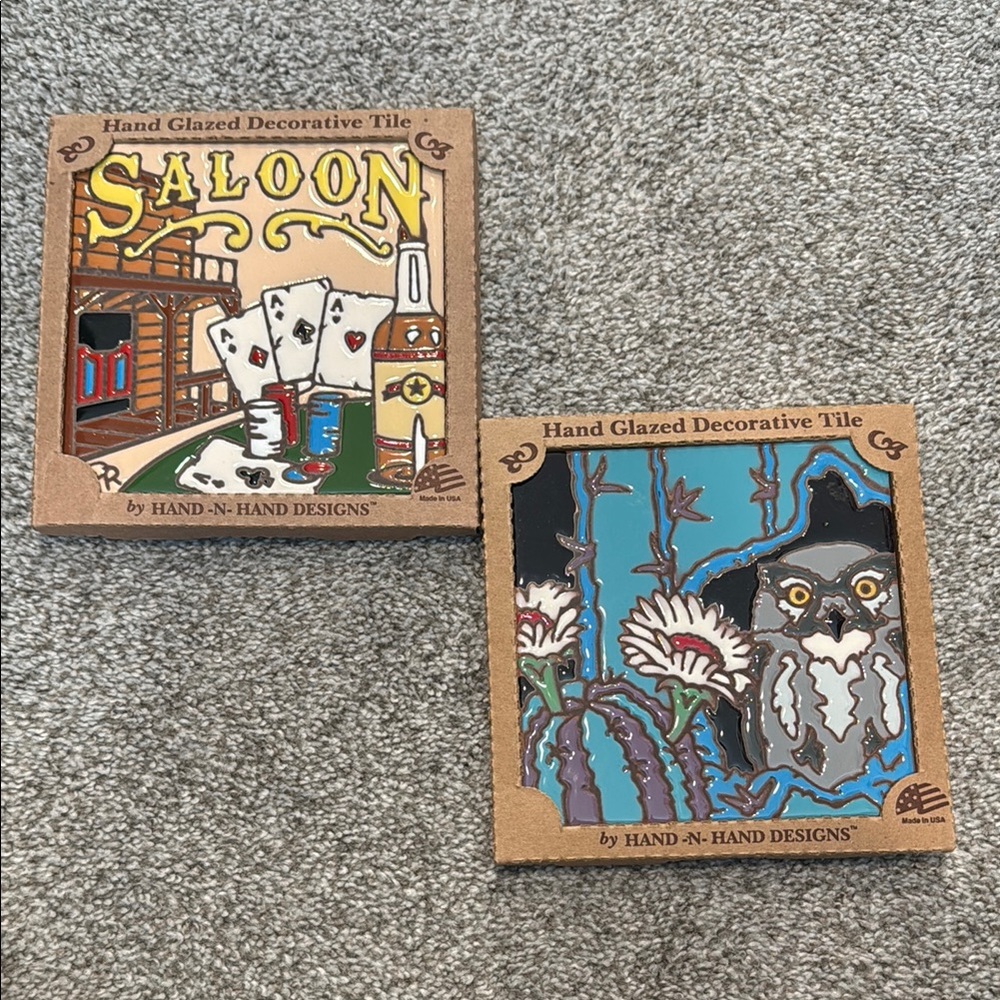 Hand Glazed Decorative Tiles - Saloon and Owl Design